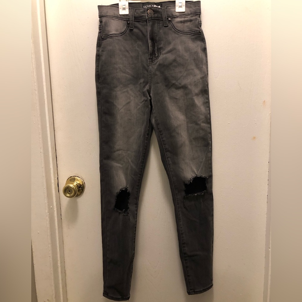 Fashion Nova black distressed jeans size 1 (25)